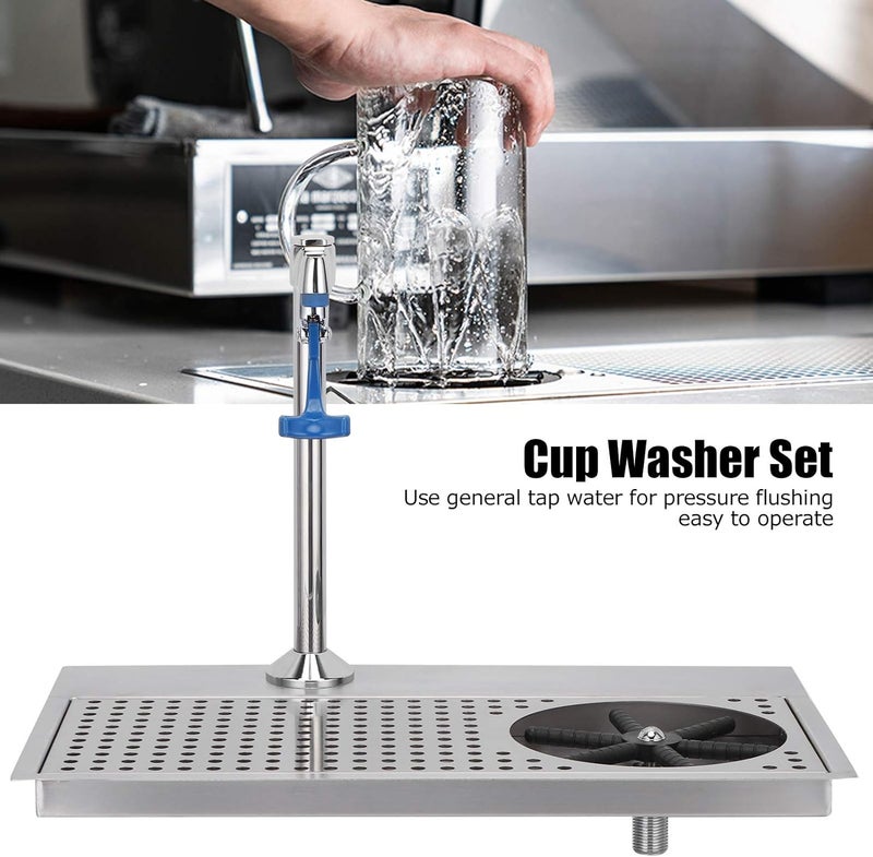 klarako Glass Rinser, Commercial Stainless Steel Pitcher Rinser Cup Washer Multi Angle Water Outlet Cleaning Head Bar Glass Cleaning Rinser with Faucet, Plum Blossom Hex Cup Holder for Hotel Cafe Restaurant - Image 2