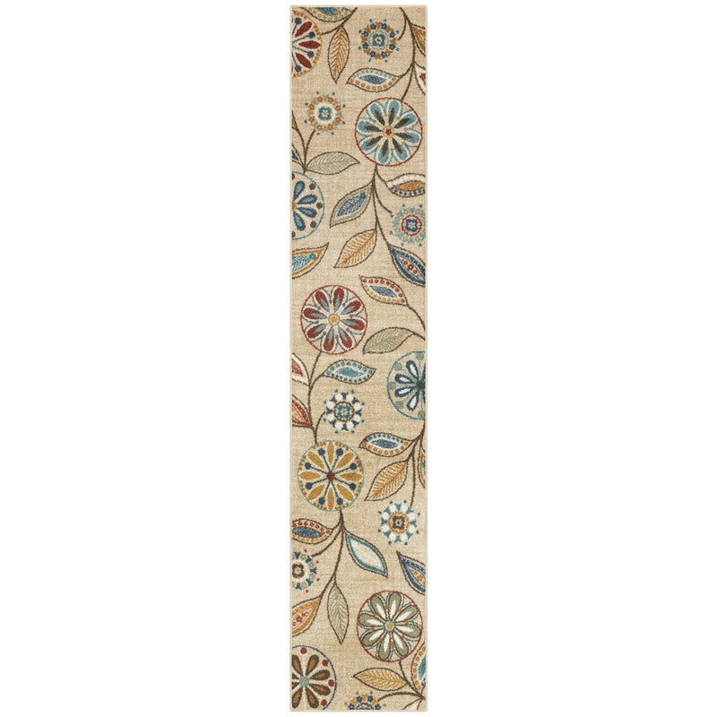 Maples Rugs Reggie Floral Runner Rug  Made in USA  Washable Non Slip Indoor Carpet for Kitchen Hallway and Laundry Room 2 x 10 Beige