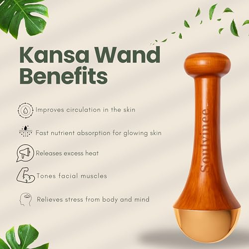 Soulvinee kansa wand face (small) BRONZE SIZE - 4.5 CM/bronze Foot Massager With Wooden Handle For Detoxification And Deep Relaxation (4.5, Natural) (Brown Small) - Image 2