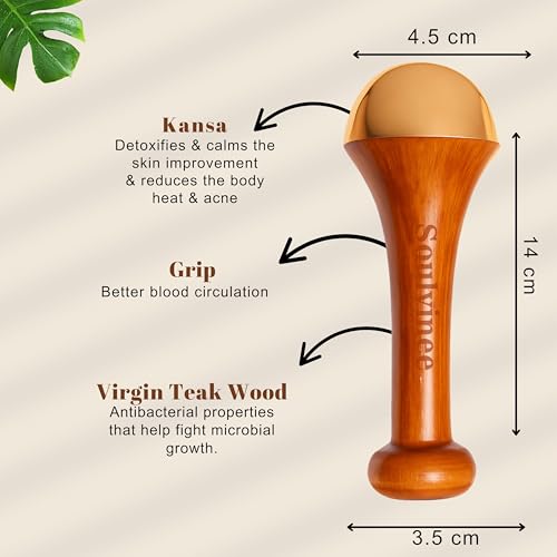Soulvinee kansa wand face (small) BRONZE SIZE - 4.5 CM/bronze Foot Massager With Wooden Handle For Detoxification And Deep Relaxation (4.5, Natural) (Brown Small) - Image 3