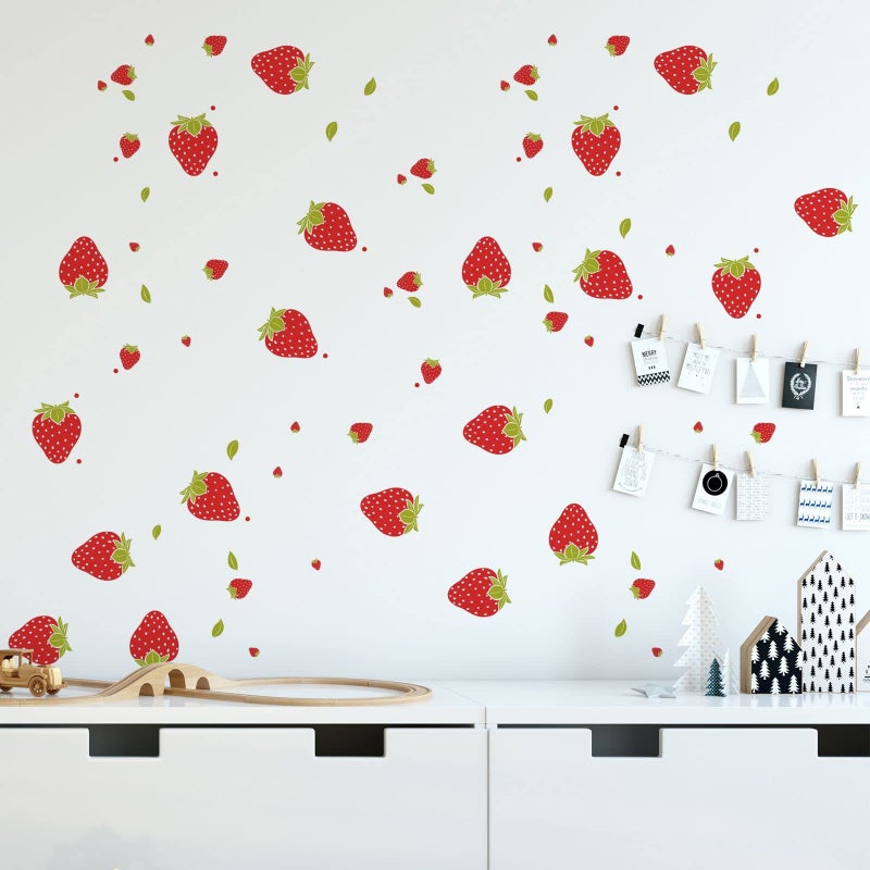 Saomour 92 Pieces Strawberry Decor Strawberry Stickers Strawberry Wall Decals For Girls Boys Baby Bedroom Nursery Wall Decor - Image 2