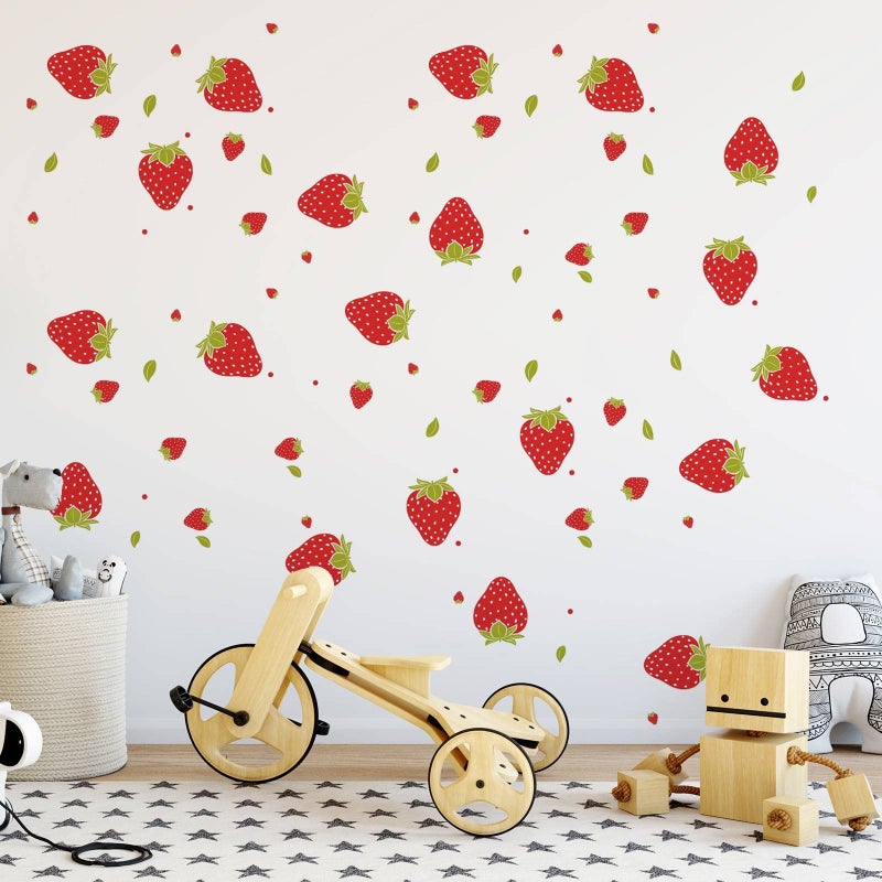 Saomour 92 Pieces Strawberry Decor Strawberry Stickers Strawberry Wall Decals For Girls Boys Baby Bedroom Nursery Wall Decor - Image 4