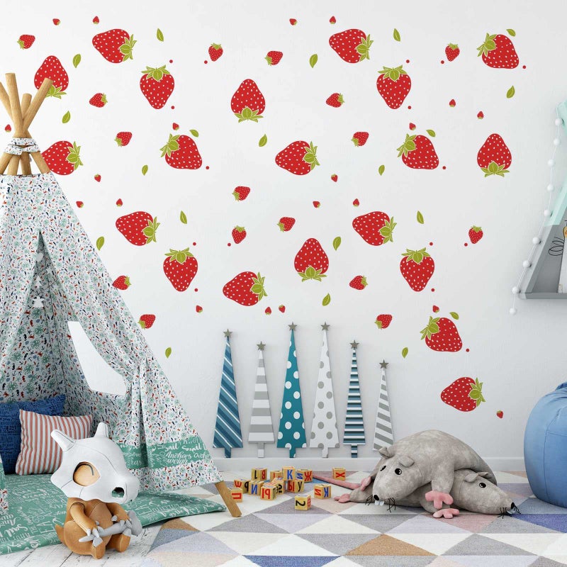 Saomour 92 Pieces Strawberry Decor Strawberry Stickers Strawberry Wall Decals For Girls Boys Baby Bedroom Nursery Wall Decor - Image 3