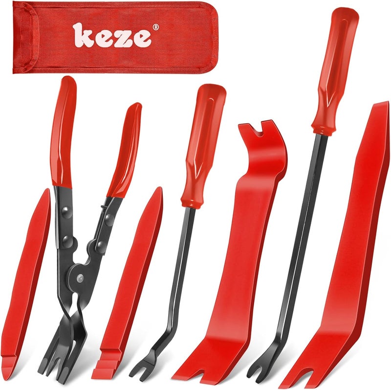 Keze 7 Pcs Auto Plastic Trim Removal Pry Tool （Red） - Image 1