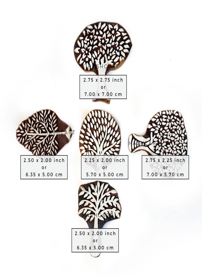 TWOGRAMS Tree Design Wooden Printing Stamps - Wooden Printing Blocks Stamps for Scrapbook, Fabric Textile Paper Clay Pottery| Set of 5 | TwoGrams - Image 4