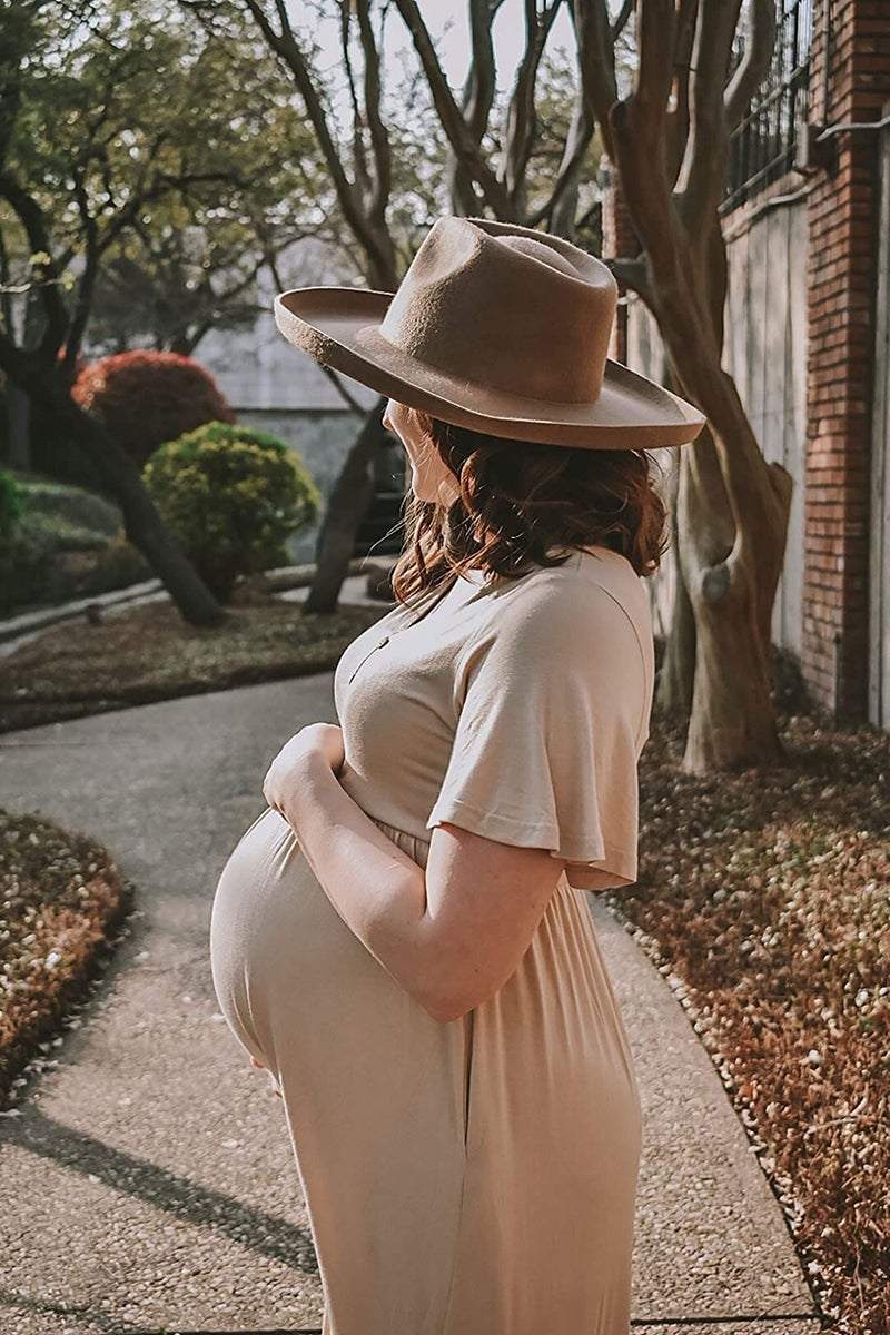 Peauty Boho Maternity Dress Maternity Maxi Dress Fall Maternity Photoshoot Outfits Maternity Dress Fall Baby Shower Dress for Mom to Be Fall Maternity Clothes (Light Mocha S) - Image 3