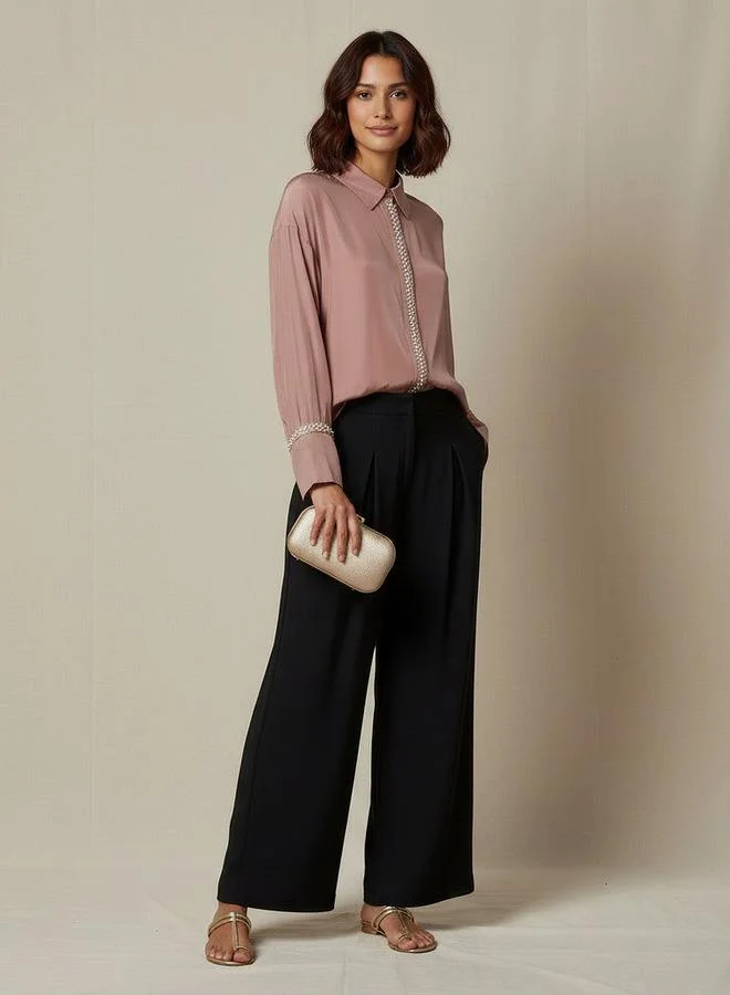 Splash FAV Shirt with Pearl Embellishment and Long Sleeves