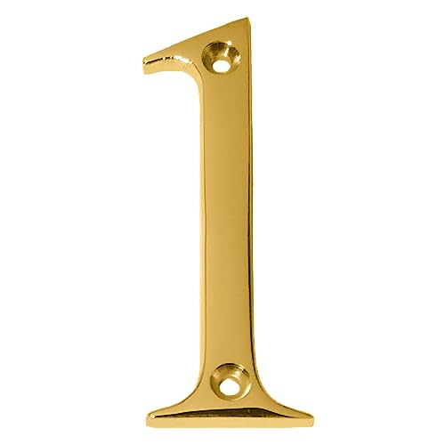 A10SHOP Clio 3-Inch Solid Brass Lacquered Polished Mailbox Numbers House Numbers For Outside, Address Plaques for House Numbers, Outdoor Decor (Polished Brass, Number 1) - Image 1