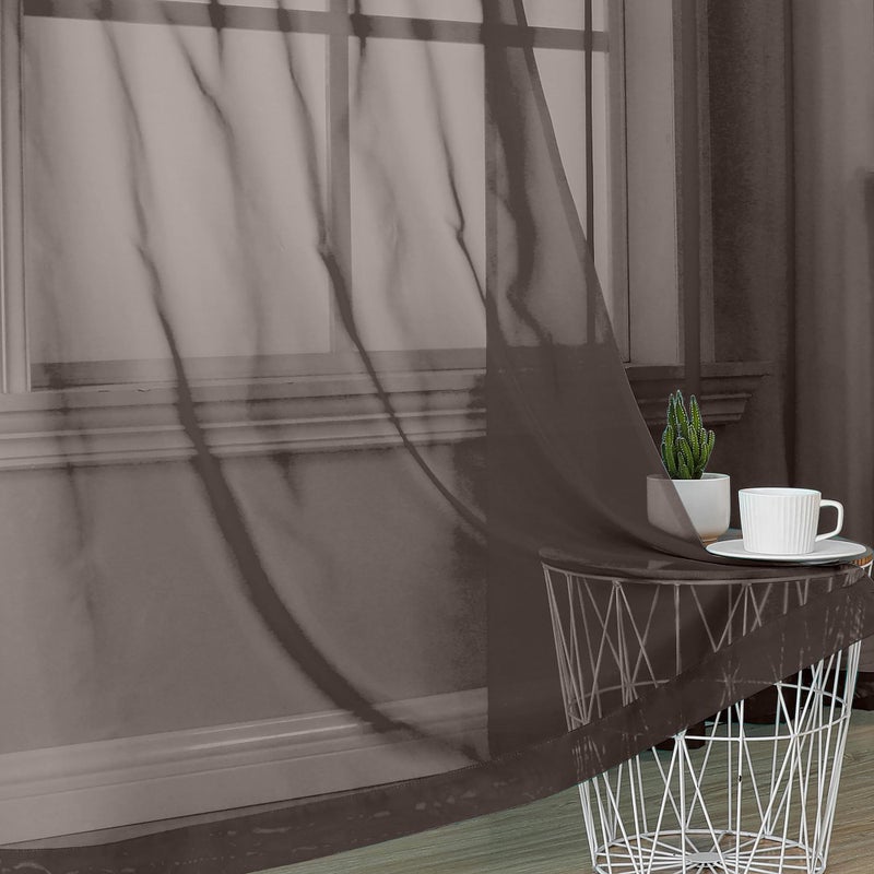 OVZME Chocolate Brown Sheer Curtains 84 Inches Long 2 Panels, Light Filtering Sheer Curtains for Living Room Bedroom, Rod Pocket Sheer Brown Drapes Window Treatments, Each 42Wx84L - Image 2
