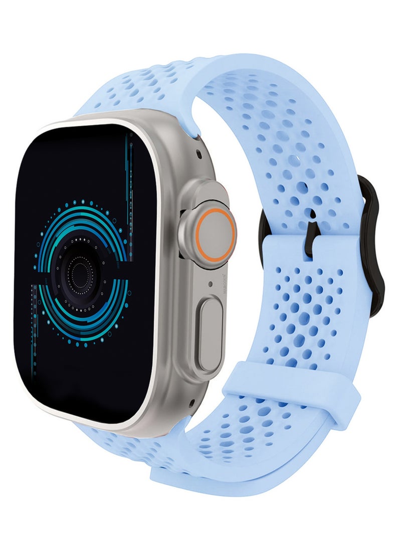 CATANES 49mm/45mm/44mm/ Sport Silicone Watch Band Compatible with Apple Watch Series 9/8/7/6/5/4/3/2/1 & SE – Breathable Soft Strap with Buckle - Light Blue - Image 4