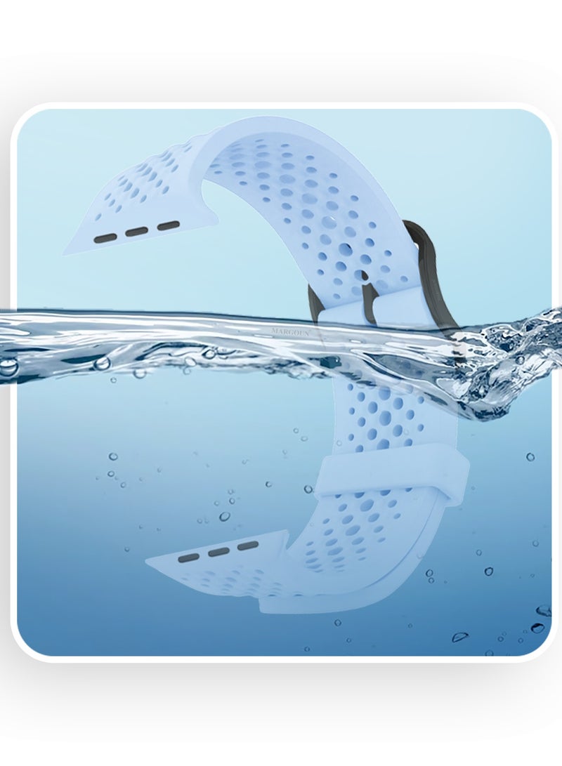 CATANES 49mm/45mm/44mm/ Sport Silicone Watch Band Compatible with Apple Watch Series 9/8/7/6/5/4/3/2/1 & SE – Breathable Soft Strap with Buckle - Light Blue - Image 2