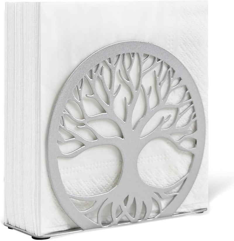 MSJGA Silver Napkin Holder for Table – Sleek Standing Napkin Dispenser for Kitchen, Dining Room, or Coffee Shop | Perfect for 5-inch Cocktail Napkins, Farmhouse & Outdoor Spaces (4.7"x 1.6"x 4") - Image 1