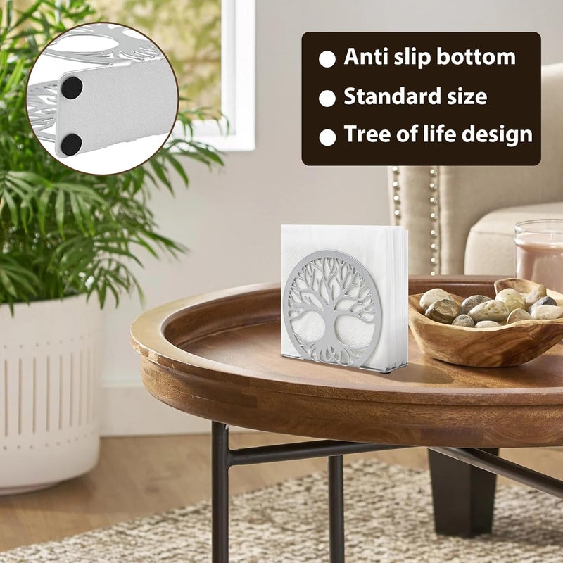 MSJGA Silver Napkin Holder for Table – Sleek Standing Napkin Dispenser for Kitchen, Dining Room, or Coffee Shop | Perfect for 5-inch Cocktail Napkins, Farmhouse & Outdoor Spaces (4.7"x 1.6"x 4") - Image 2
