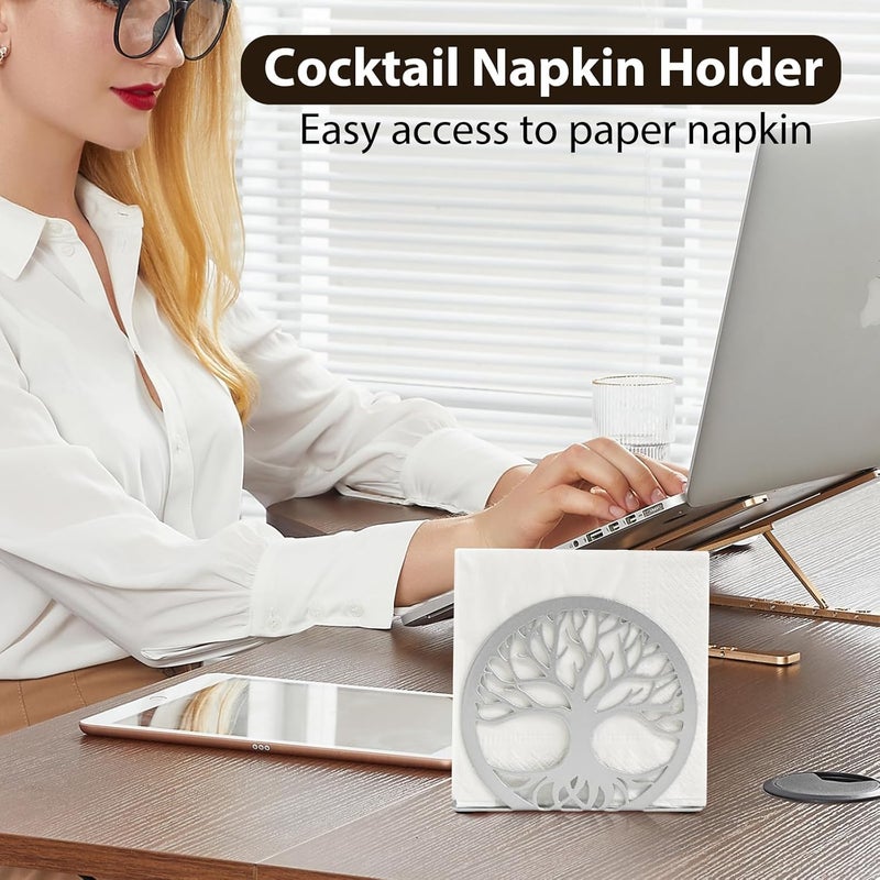 MSJGA Silver Napkin Holder for Table – Sleek Standing Napkin Dispenser for Kitchen, Dining Room, or Coffee Shop | Perfect for 5-inch Cocktail Napkins, Farmhouse & Outdoor Spaces (4.7"x 1.6"x 4") - Image 5