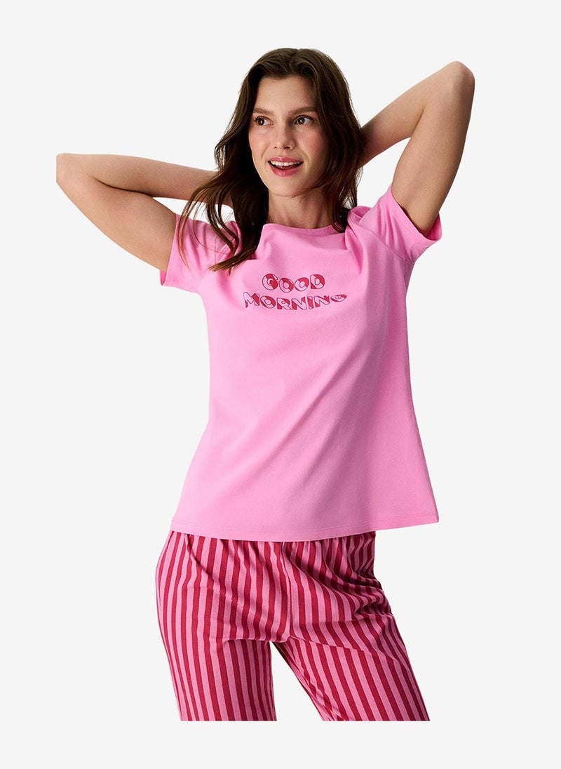 Penti Women Morning Short Sleeve Capri Pink Pyjama Set - Image 1