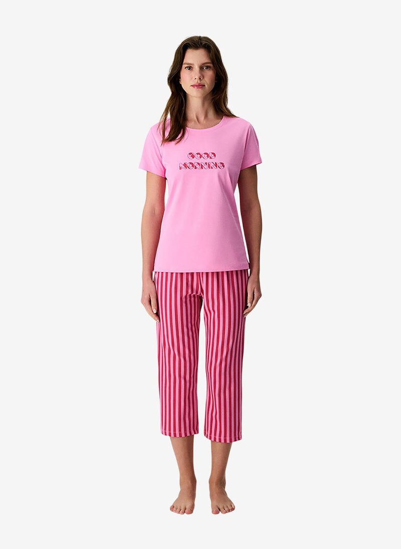 Penti Women Morning Short Sleeve Capri Pink Pyjama Set - Image 5