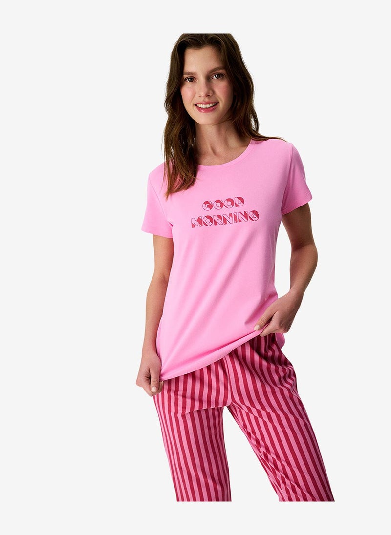 Penti Women Morning Short Sleeve Capri Pink Pyjama Set - Image 2