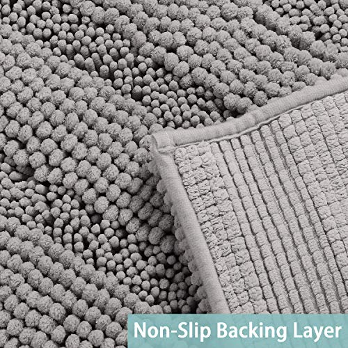 Turquoize Gray Kitchen Runner Chenille Shag Area Rug Non Slip Backing for Floor Runner Rug with Water Absorbent Bath Room Mat for Tub/Living Room, 59" X 20", Dove Gray, Striped Pattern - Image 3