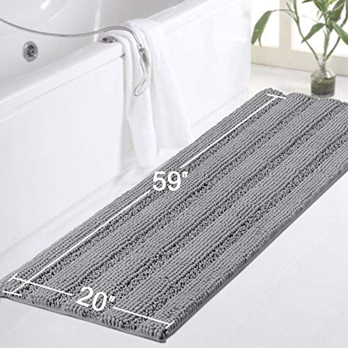 Turquoize Gray Kitchen Runner Chenille Shag Area Rug Non Slip Backing for Floor Runner Rug with Water Absorbent Bath Room Mat for Tub/Living Room, 59" X 20", Dove Gray, Striped Pattern - Image 5