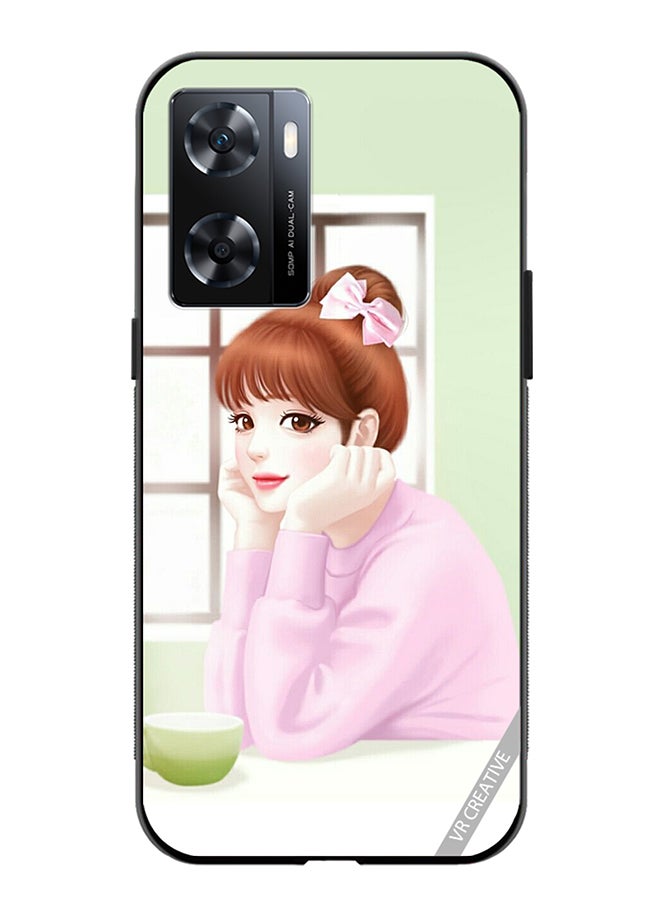 VR CREATIVE غطاء حماية لهاتف أوبو A57/A77s بتصميم فتاة تتناول الشاي متعدد الألوان - Image 1