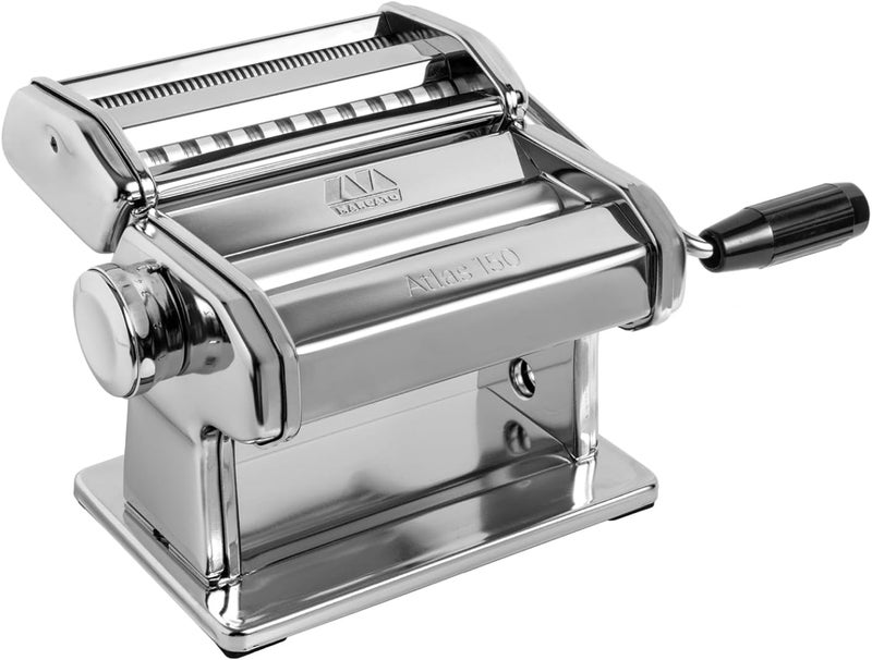 MARCATO Made in Italy Atlas 150 Classic Manual Pasta Maker Machine, Chrome Steel with Black Hand Crank. Makes Lasagna, Fettuccine & Tagliolini. - Image 1
