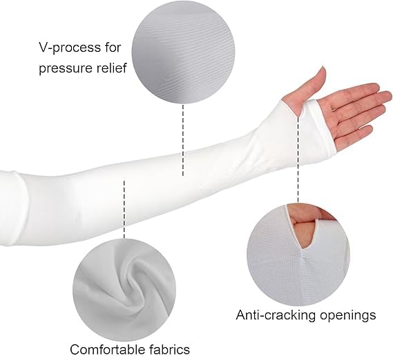 Azaria Hand Gloves for Sun Protection Arm Sleeves for Men & Women, UPF 50 Arm Cover for Biking, Cricket, Cycling, Golf & Outdoor Sports, Arm Protection Sleeves for Women (Beige & White Color - 2 Pair) - Image 3