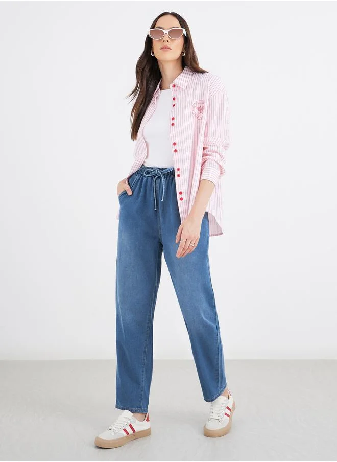 ستايلي Styli Barrel Fit Ankle Length Washed Jeans