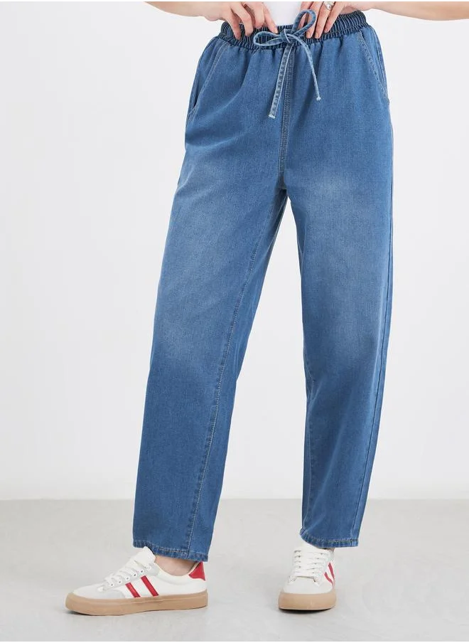 ستايلي Styli Barrel Fit Ankle Length Washed Jeans