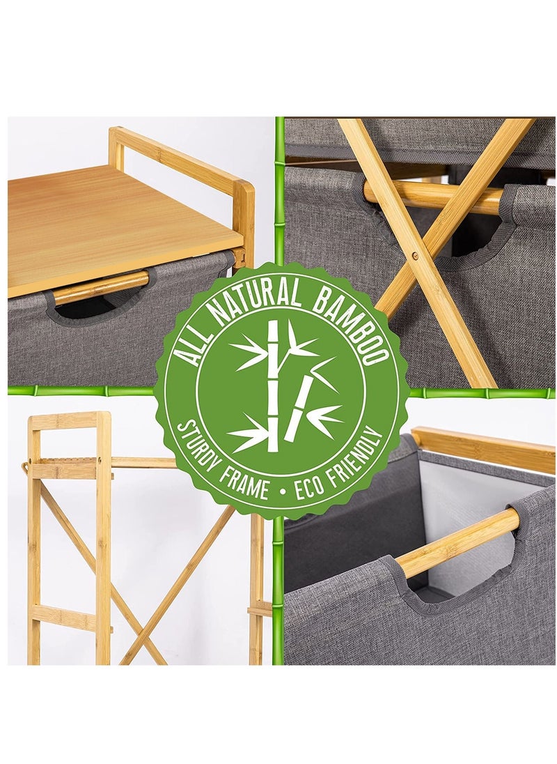3-Tier Natural Wooden Freestanding Storage Organizer Basket Shelf Hamper and Clothes Towels Sheets with Pull Out Drawers