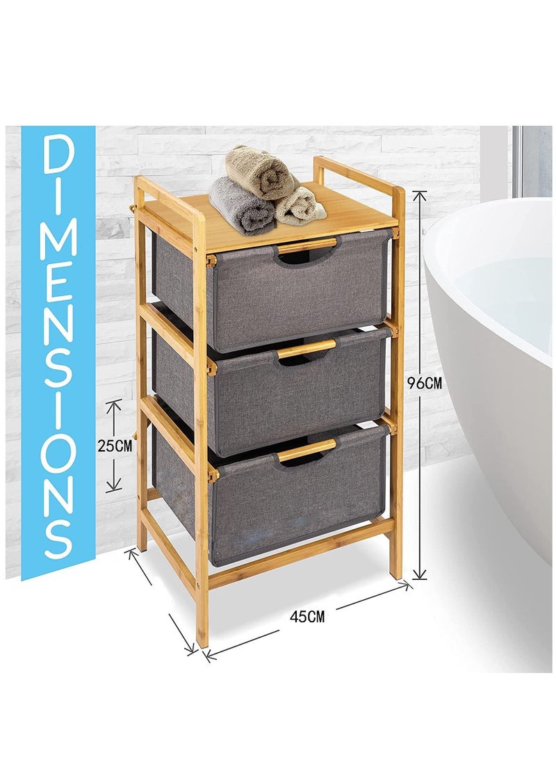 3-Tier Natural Wooden Freestanding Storage Organizer Basket Shelf Hamper and Clothes Towels Sheets with Pull Out Drawers