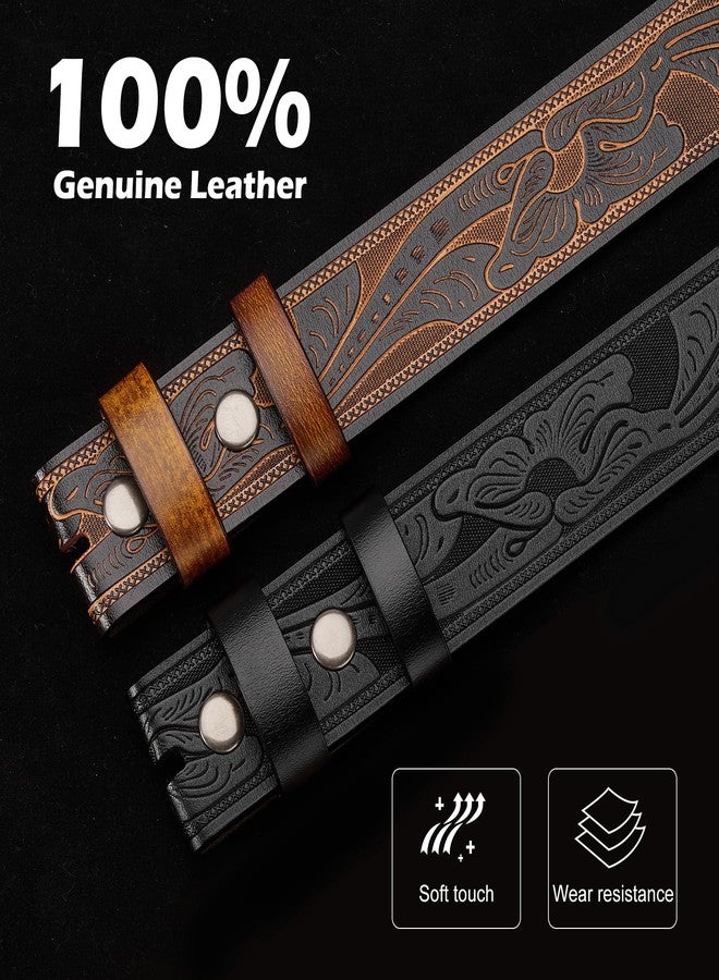 BISON DENIM Men's Western Cowboy Belt with Big Printed Engraved Buckle Strap Adjustable - Image 2