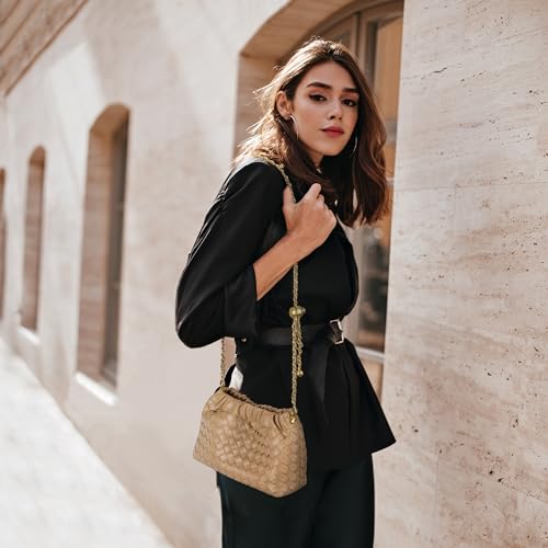 Joryin Woven Women's Crossbody Bag & Evening Purse, Trendy Dumpling Clutch & Hobo Cloud Shoulder Bag Trendy Dumpling Clutch Vegan Leather, Light Brown - Image 2