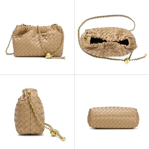 Joryin Woven Women's Crossbody Bag & Evening Purse, Trendy Dumpling Clutch & Hobo Cloud Shoulder Bag Trendy Dumpling Clutch Vegan Leather, Light Brown - Image 4