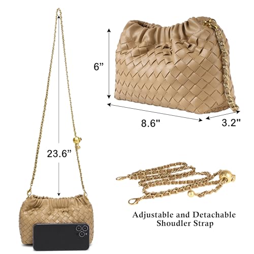 Joryin Woven Women's Crossbody Bag & Evening Purse, Trendy Dumpling Clutch & Hobo Cloud Shoulder Bag Trendy Dumpling Clutch Vegan Leather, Light Brown - Image 5