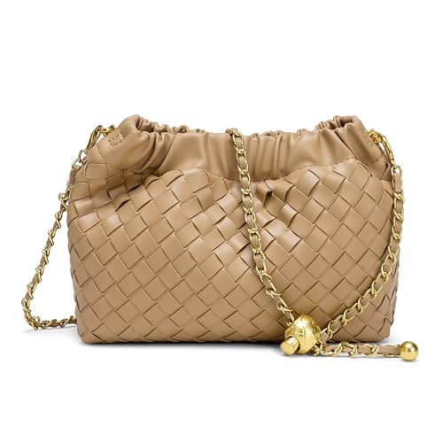 Joryin Woven Women's Crossbody Bag & Evening Purse, Trendy Dumpling Clutch & Hobo Cloud Shoulder Bag Trendy Dumpling Clutch Vegan Leather, Light Brown - Image 1