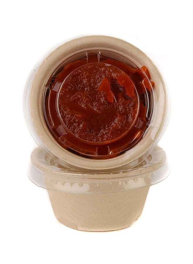 SNH Packing Bagasse Sauce Cup 2 Ounce Compostable Condiment Bagasse Cups With Lids 50 Pieces - Image 1
