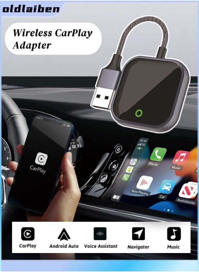 oldlaiben Wireless CarPlay Adapter,Wired to Wireless, Easy Plug and Play Setup, Zero Delay, Supports Voice Assistant, Compatible with Cars with Wired CarPlay & iOS 10+,Applicable to various models  - Image 1