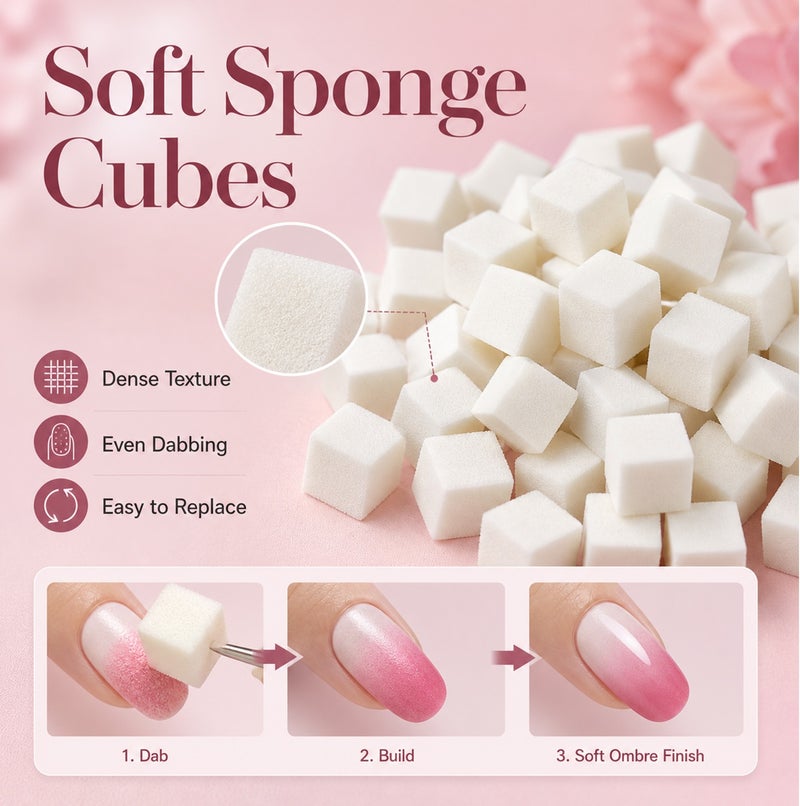 Me Now 100PCS Nail Art Sponge Picker Tool Set with Colorful Sponge Cubes Metal Claw Pen for Ombre Gradient Nails, Reusable Nail Sponge Stamp Kit for Gel Polish French Tip DIY Manicure and Salon Nail - Image 5