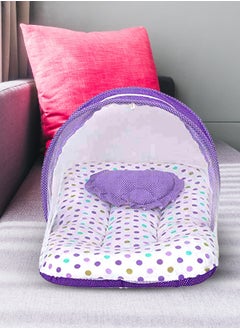 Superminis Baby Bed with Thick Mattress, Mosquito Net with Zip Closure And Neck Pillow, Baby Bedding for New Born, 0M+, Baby Sleeping Bed of 32 inch X 18 inch X 4 inch Size (Purple),Pack of 1  - Image 1
