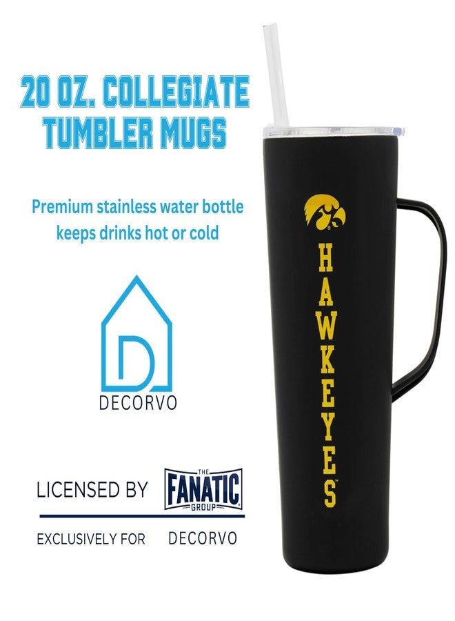 Decorvo NCAA 20 oz. Stainless Steel Tumbler with Handle - Officially Licensed Double Walled Insulated Roadie with Slide Lid and Straw (Iowa - Black) - Image 3