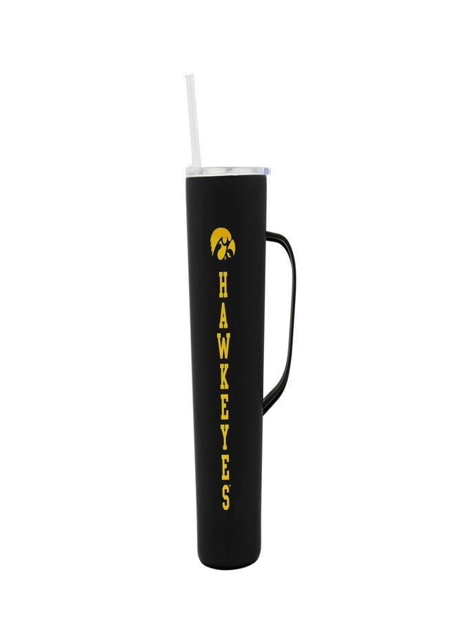 Decorvo NCAA 20 oz. Stainless Steel Tumbler with Handle - Officially Licensed Double Walled Insulated Roadie with Slide Lid and Straw (Iowa - Black) - Image 1