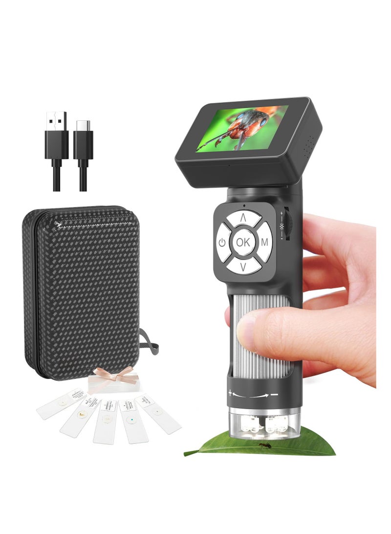 مجموعة ميكروسكوب رقمي محمول صغير، تكبير 500X مع 8 أضواء LED قابلة للتعديل وشاشة LCD بحجم 2 إنش، مثالي للأطفال والبالغين، متوافق مع أجهزة الكمبيوتر التي تعمل بنظام ويندوز. - Image 1