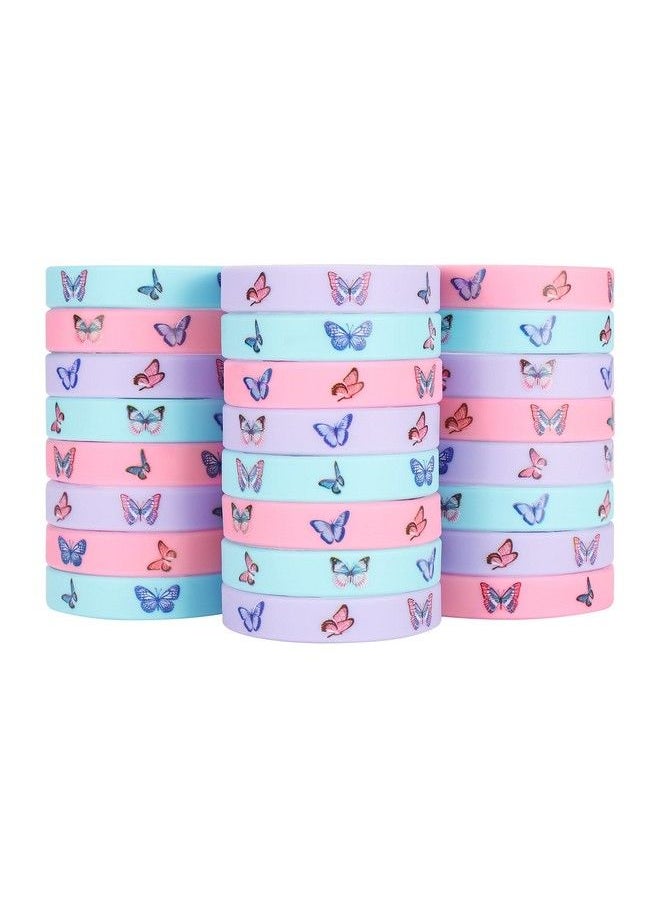 Cleverplay - 24 Pack Butterfly Silicone Wristbands Bracelets Butterfly Birthday Decoration Party Favors For Kids - Image 1