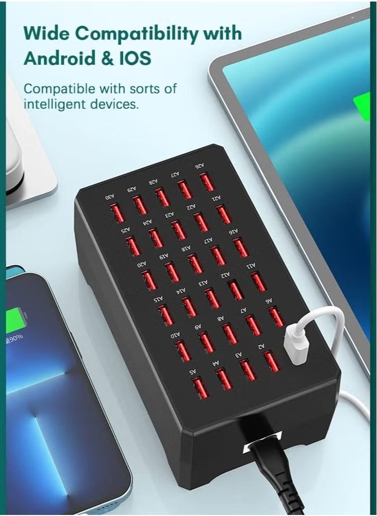 ELTRAZONE 30-Port USB Charging Station 150W – High-Speed Multi-Port Desktop Charger for Smartphones, Tablets & More, Compact & Efficient Power Hub for Home, Office & Travel Use  - Image 5