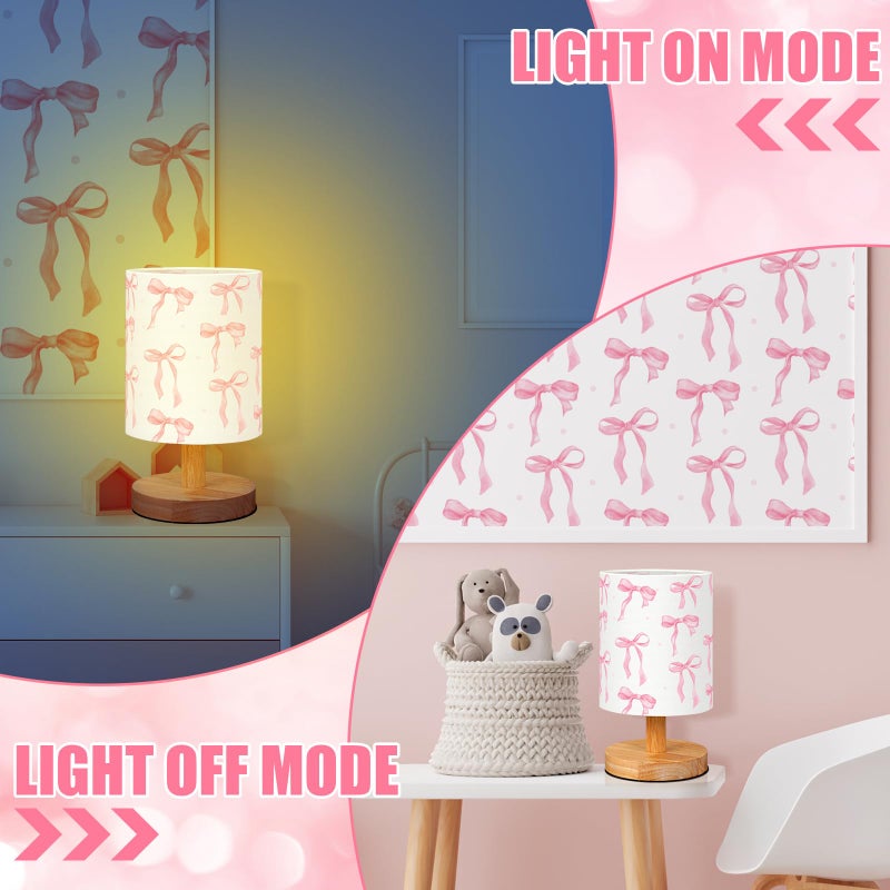 VIHOSE Bow Kids Table Lamp for Bedroom Kids Bedside Lamp with Linen Wooden Nightstand Cartoon Nursery Lampshade for Girls Boys Living Room - Image 5