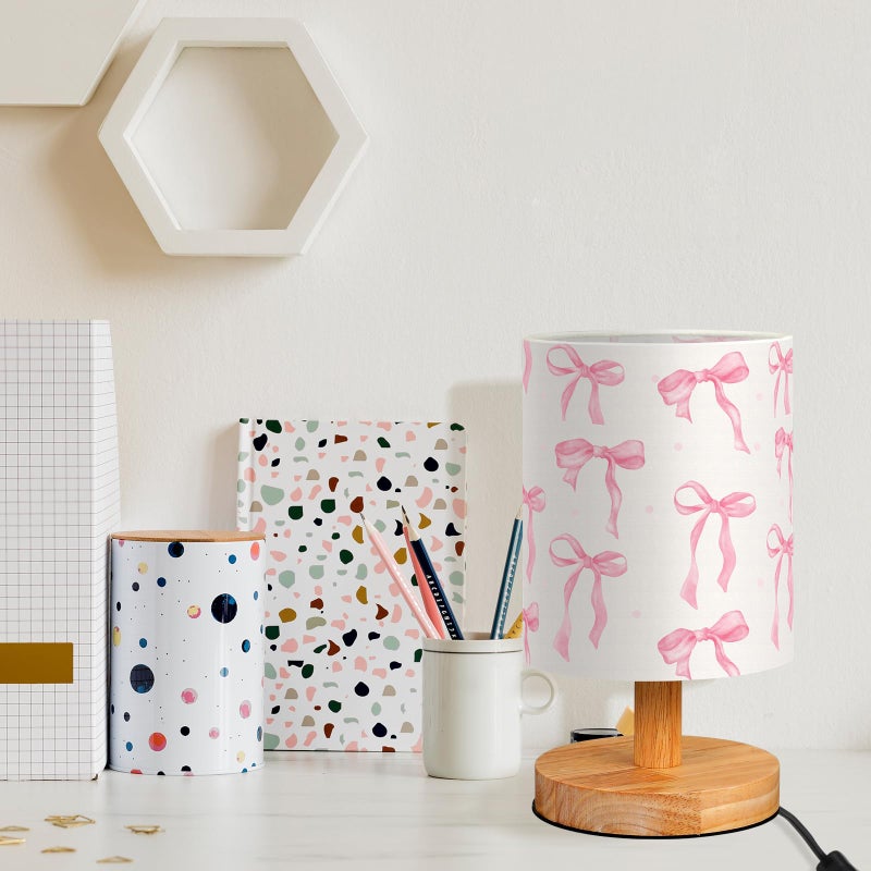 VIHOSE Bow Kids Table Lamp for Bedroom Kids Bedside Lamp with Linen Wooden Nightstand Cartoon Nursery Lampshade for Girls Boys Living Room - Image 3