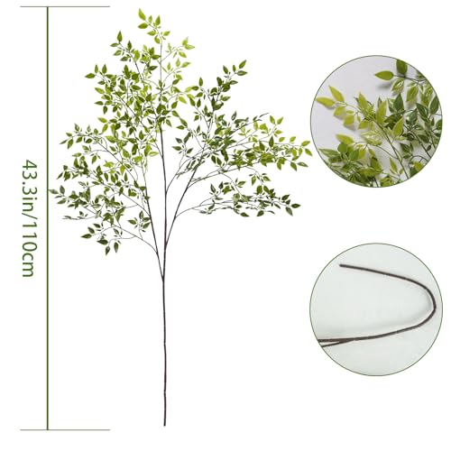 Phliofd 4Pcs Artificial Greenery Stems, 43.3" Fake Nandina Stems Plants Faux Leaf Twig Branches for Indoor Desk Office Shop Home Table Vase Spring Decor - Image 5