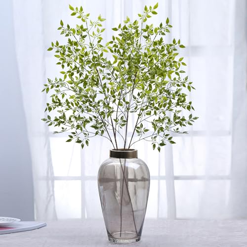 Phliofd 4Pcs Artificial Greenery Stems, 43.3" Fake Nandina Stems Plants Faux Leaf Twig Branches for Indoor Desk Office Shop Home Table Vase Spring Decor - Image 2