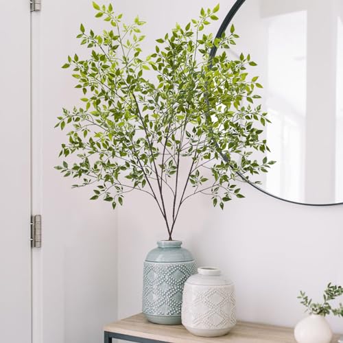 Phliofd 4Pcs Artificial Greenery Stems, 43.3" Fake Nandina Stems Plants Faux Leaf Twig Branches for Indoor Desk Office Shop Home Table Vase Spring Decor - Image 3