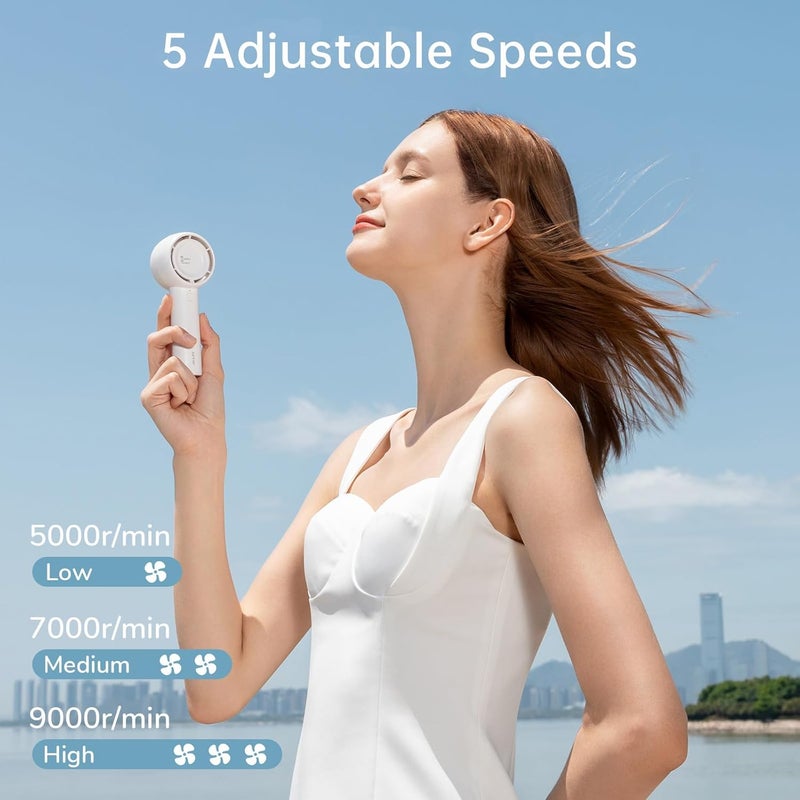 JISULIFE Mini Portable Fan-Bladeless Safe Design, Powerful Turbo Handheld Fan with 5 Speeds, 16Hrs Max Cooling Time，USB Rechargeable, Small Pocket for Travel/Lash, Gifts For Girls/Women - Image 2